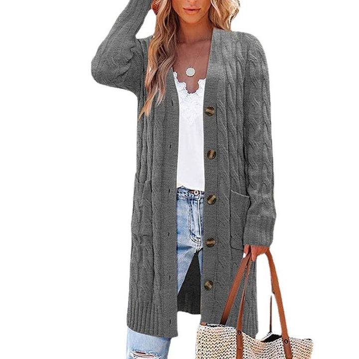 Chunky knit cardigan for women with decorative braid pattern and practical pockets Lune London