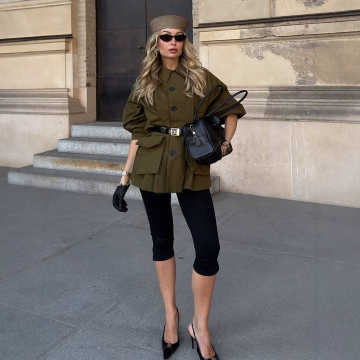 Women’s short utility jacket with balloon sleeves & patch flap pockets Amarae