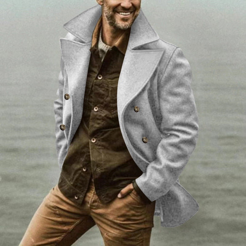 Elegant classic wool coat for men with double-breasted buttons and high collar Lune London