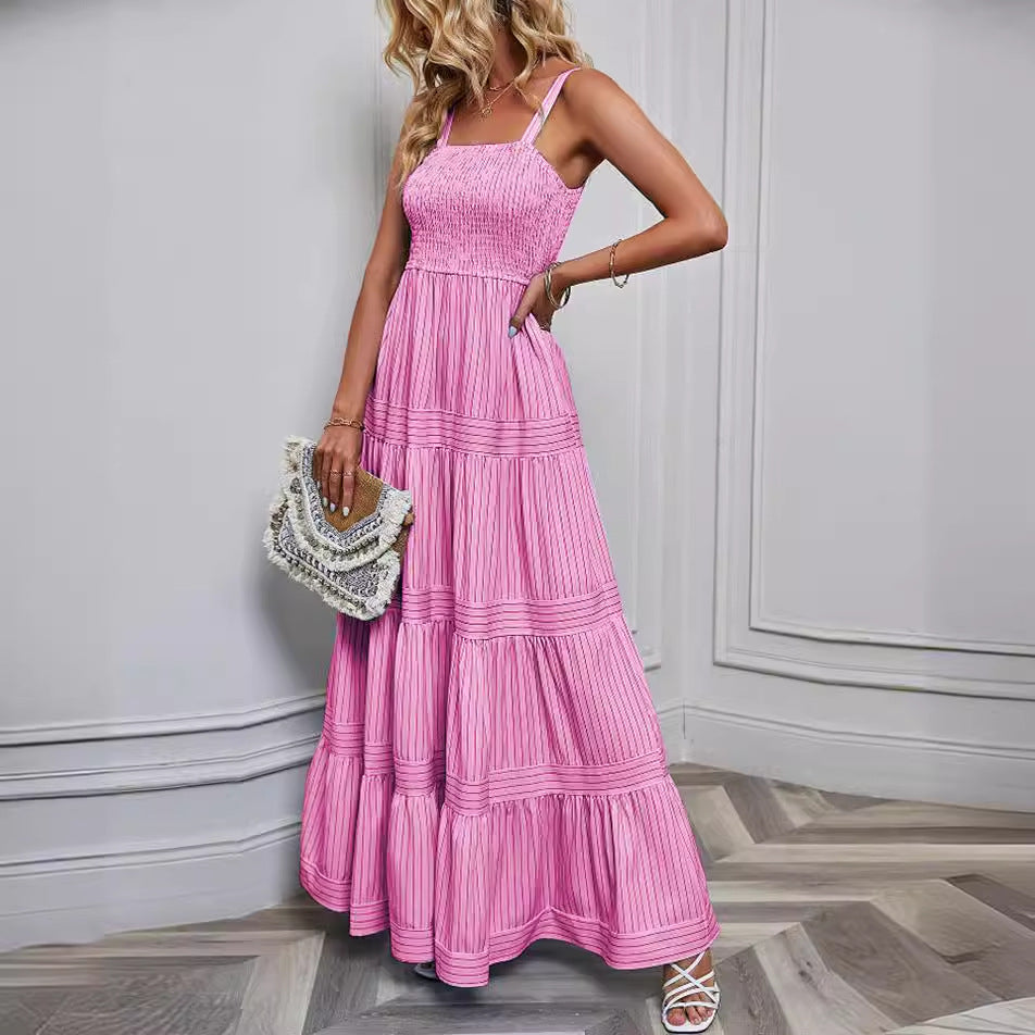Women's maxi dress with sophisticated pleated design and elastic top Lune London