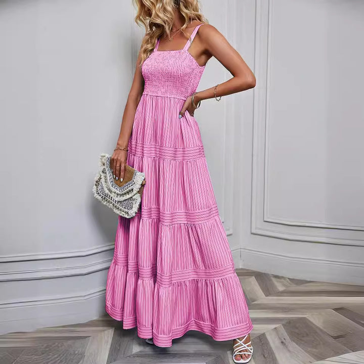Women's maxi dress with sophisticated pleated design and elastic top Lune London