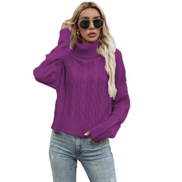 Knit sweater with high collar and cable knit pattern for women Lune London