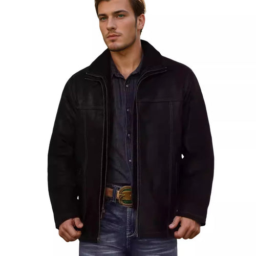 Sheepskin jacket for men with large collar and practical pockets Amarae