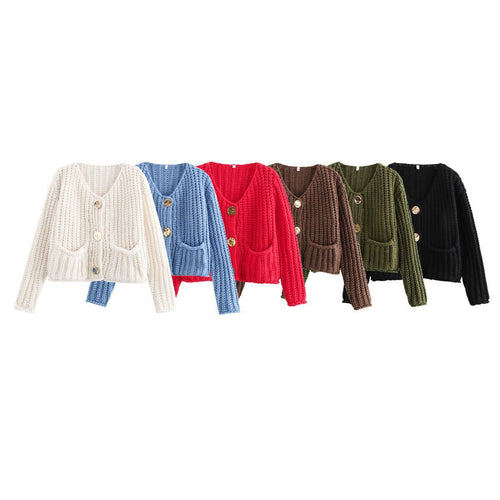 Knit jacket for women with decorative buttons and side pockets Amarae