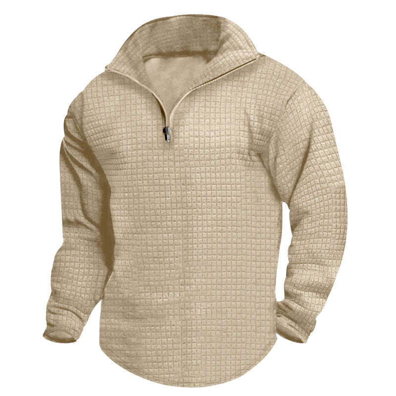 Pull en polyester à col montant pour homme, avec fermeture éclair pratique et design texturé Lune London