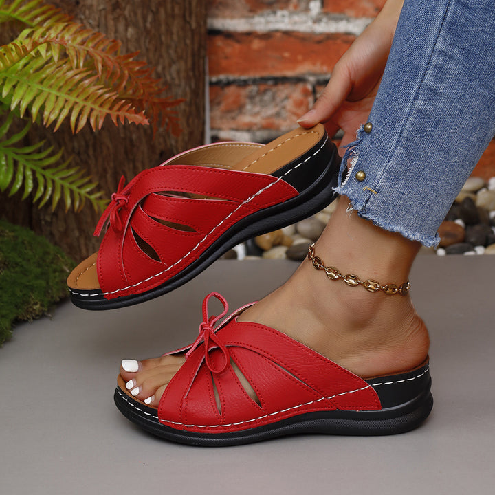 Ladies Colorful Slip-On Sandals with a Fashionable Bow Design Lune London