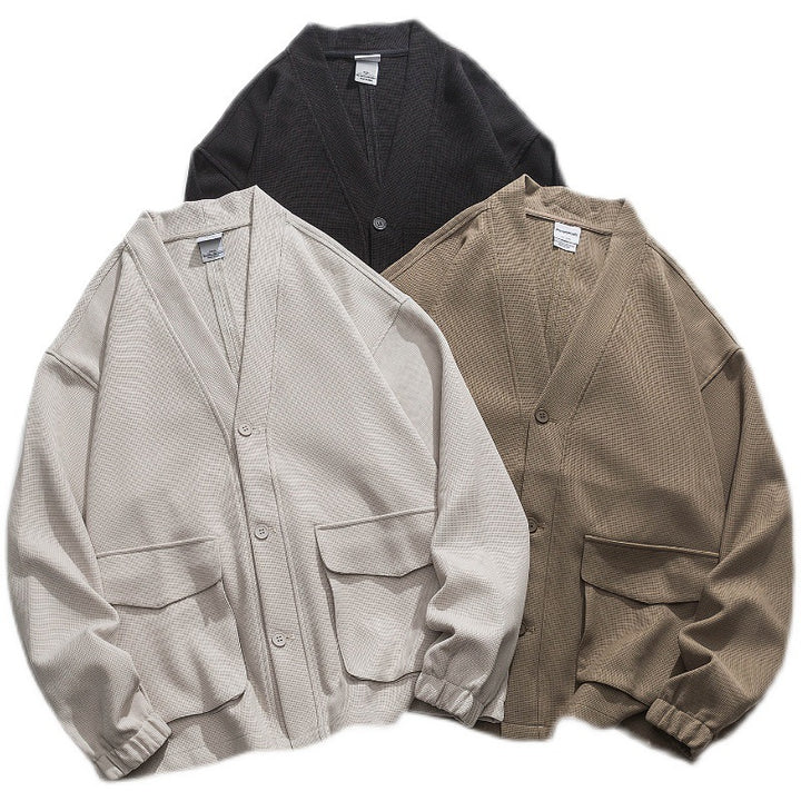 Unisex Oversize cardigan with large flap pockets and waffle texture Amarae