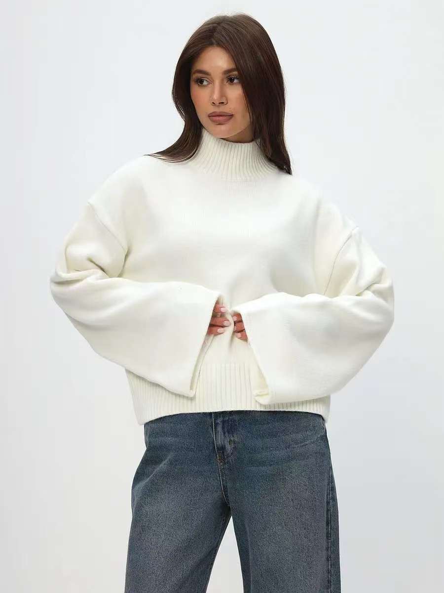 Pull en maille épaisse pour femme avec col montant et manches volumineuses Chic & Stil