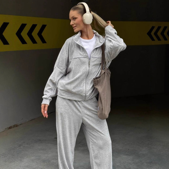 Lune London women's sporty velour lounge set with full zip and wide pants