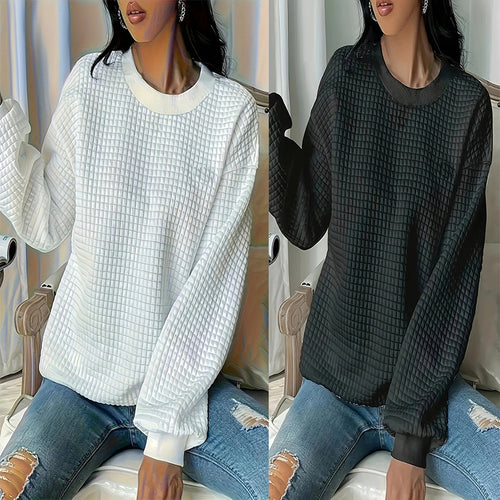 Women's sweater with textured waffle design and relaxed fit Amarae