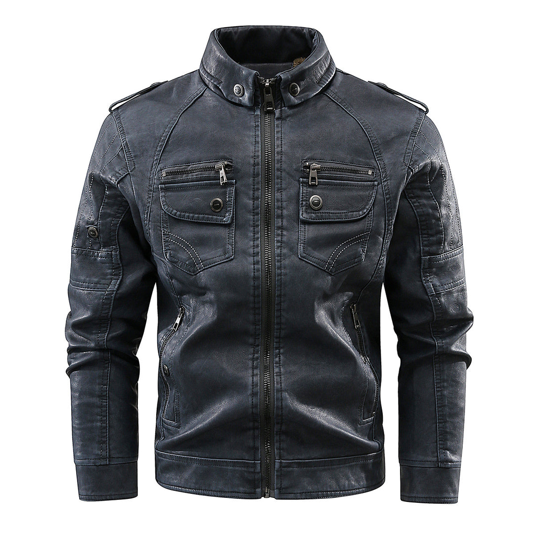 Stylish leather jacket for men with practical pockets and high collar Lune London