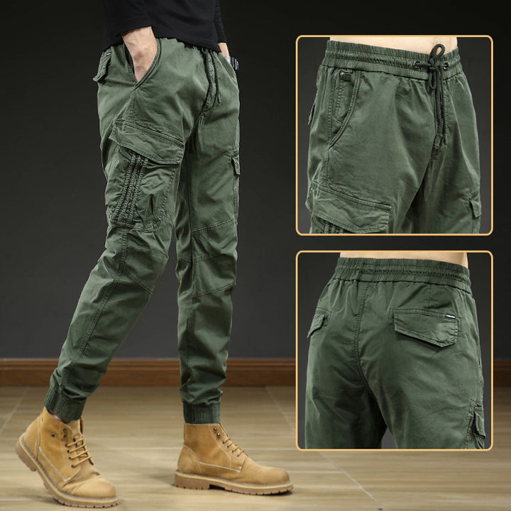 Comfortable cargo pants for men with elastic waistband and multiple pockets Lune London