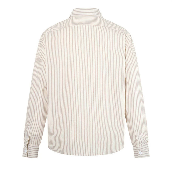 Men's Loose Shirt with Kent Collar, Fine Vertical Stripes and Chest Pocket Amarae