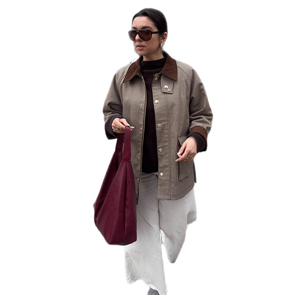 Women's Oversized Field Jacket with Velvet Collar and Large Flap Pockets Amarae