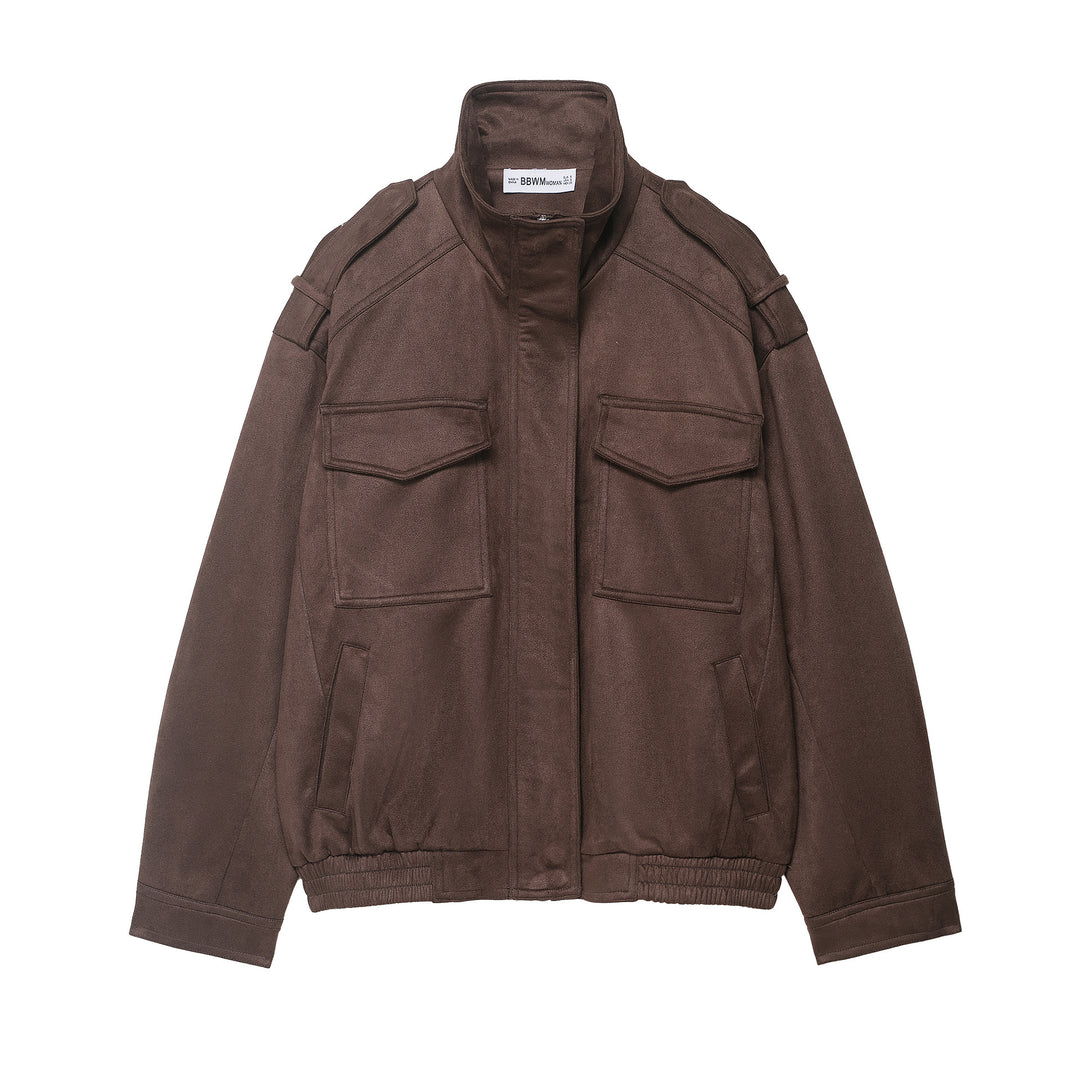 Women's field bomber jacket in suede look with high collar, flap pockets and epaulettes Amarae