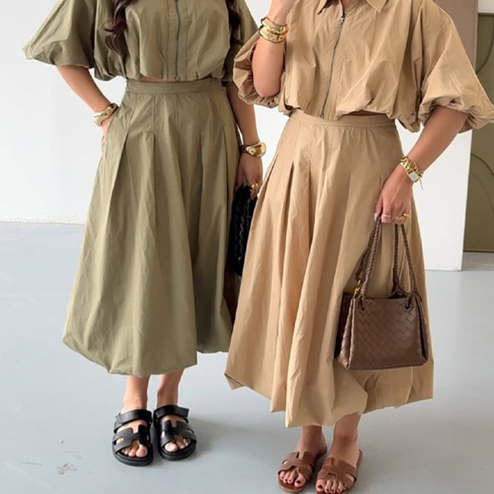 Women Tailored A-Line Midi Skirt with Pleats & High Waist Amarae
