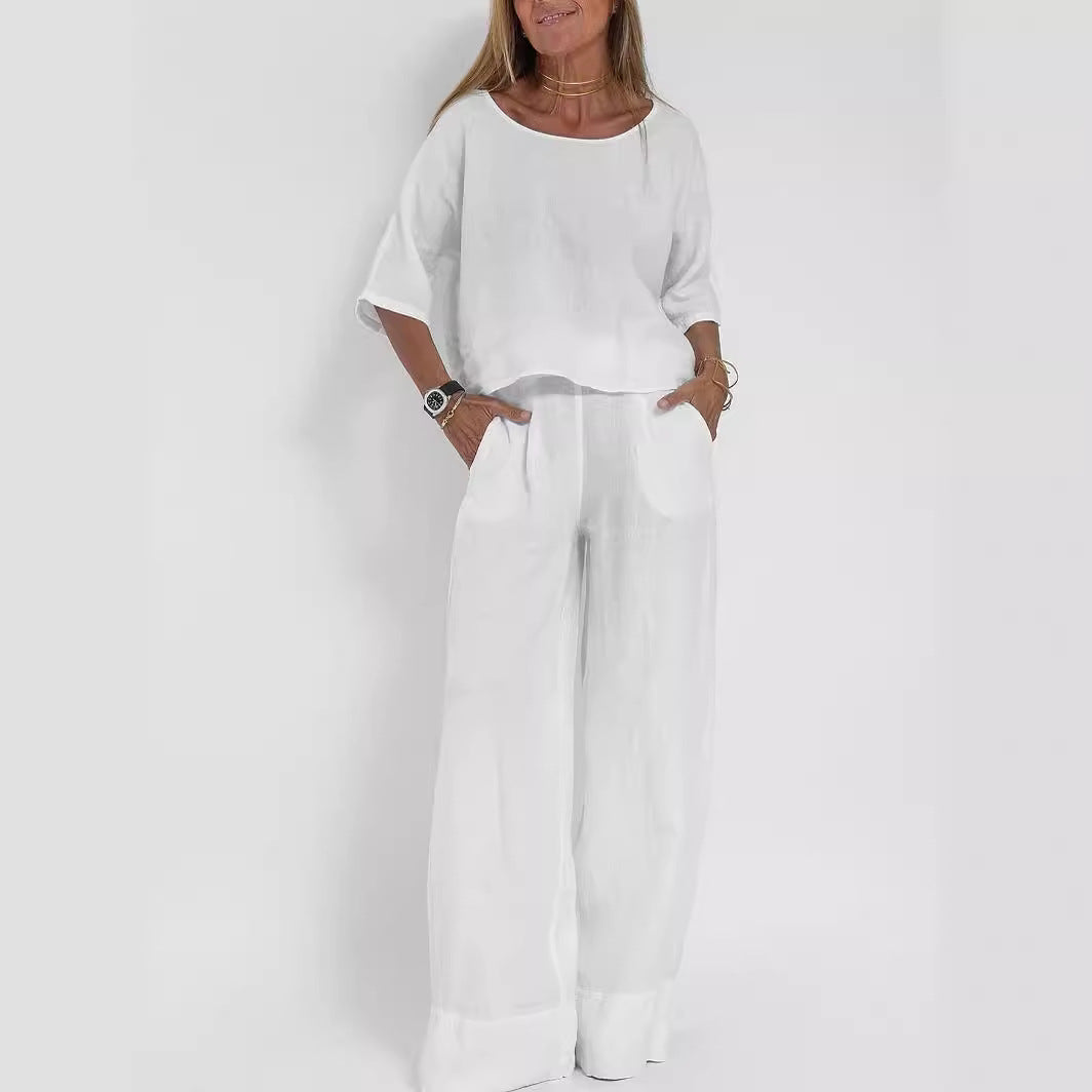 Lune London linen casual set for women with a loose top and palazzo pants