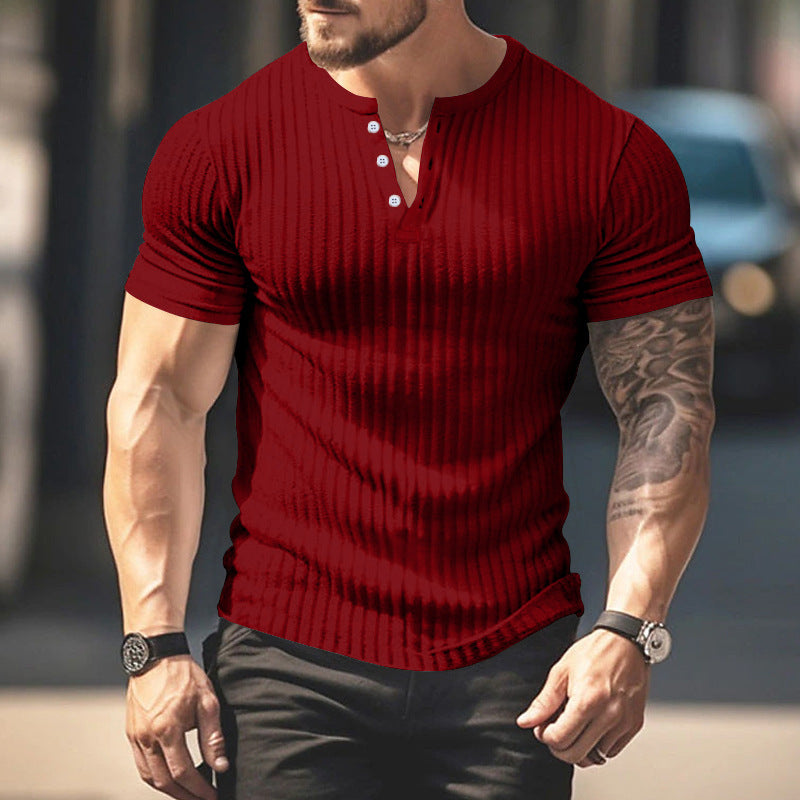 Men's Short Sleeve Henley T-Shirt with Textured Design Amarae