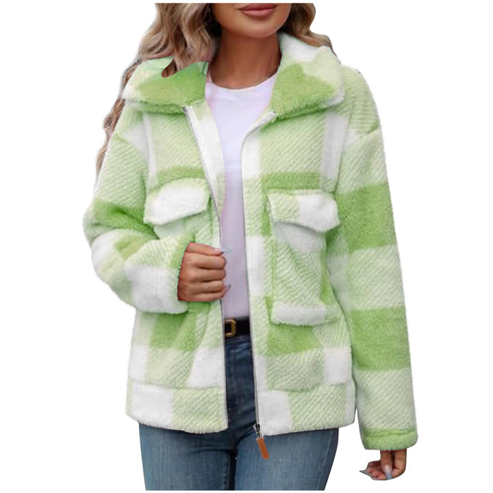 Fleece jacket for women with plaid pattern and practical pockets Lune London