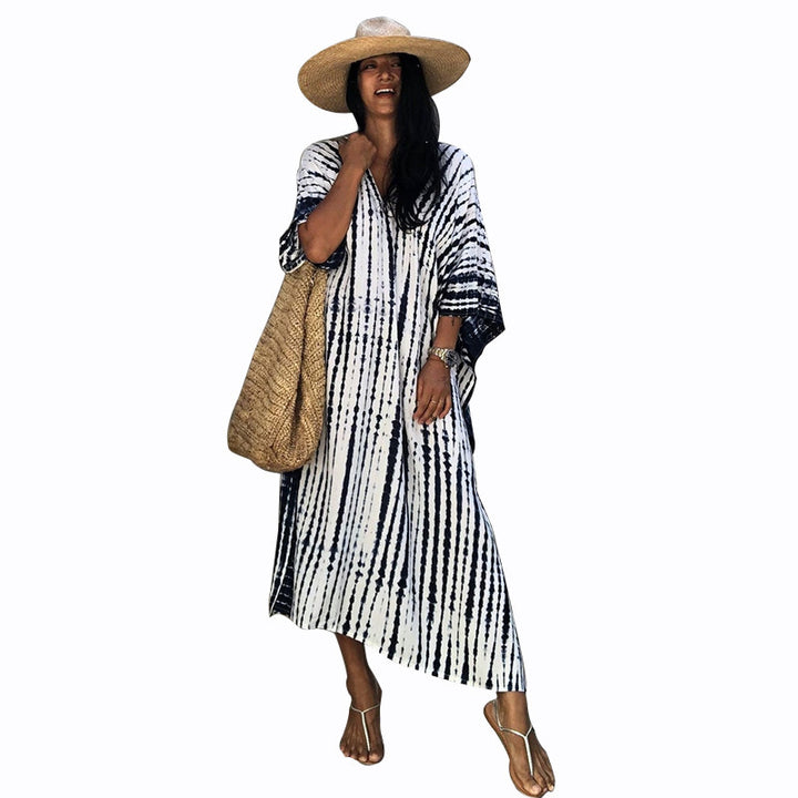 Maxi dress for women with a stylish batik pattern and side slits Lune London