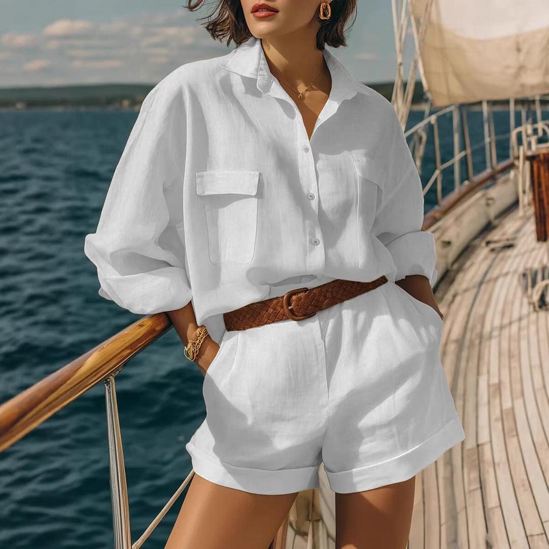 Women's Airy Short Sleeve Shirt and Shorts Set Lune London