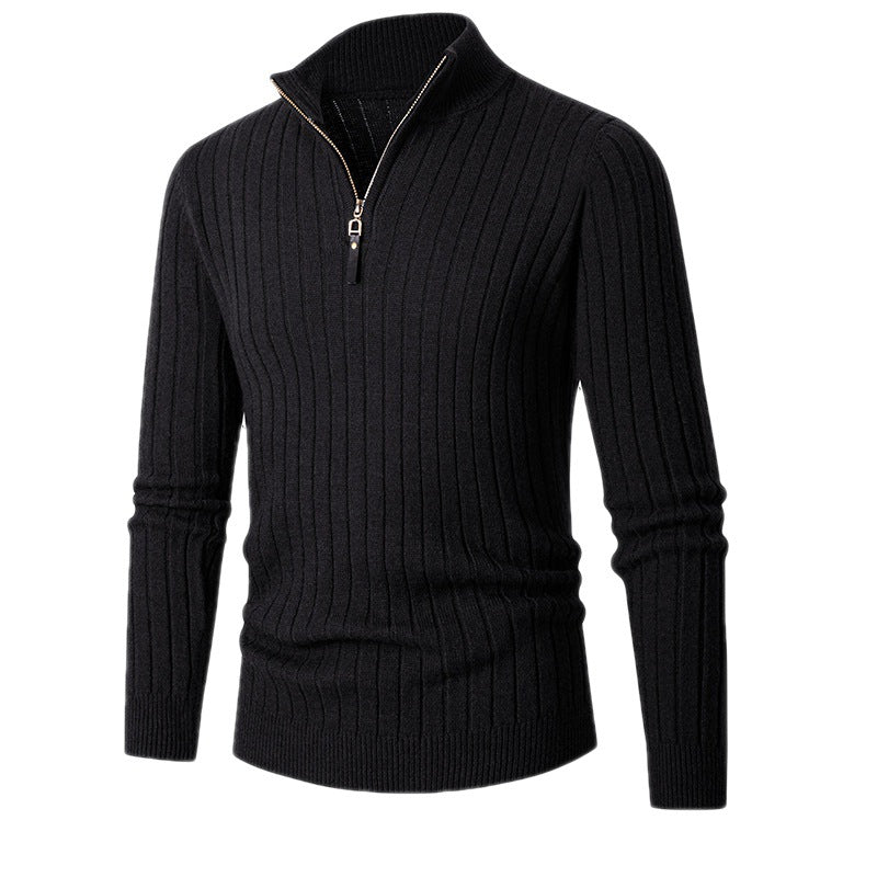 Men's knit sweater with half-zip and fine ribbed structure Lune London