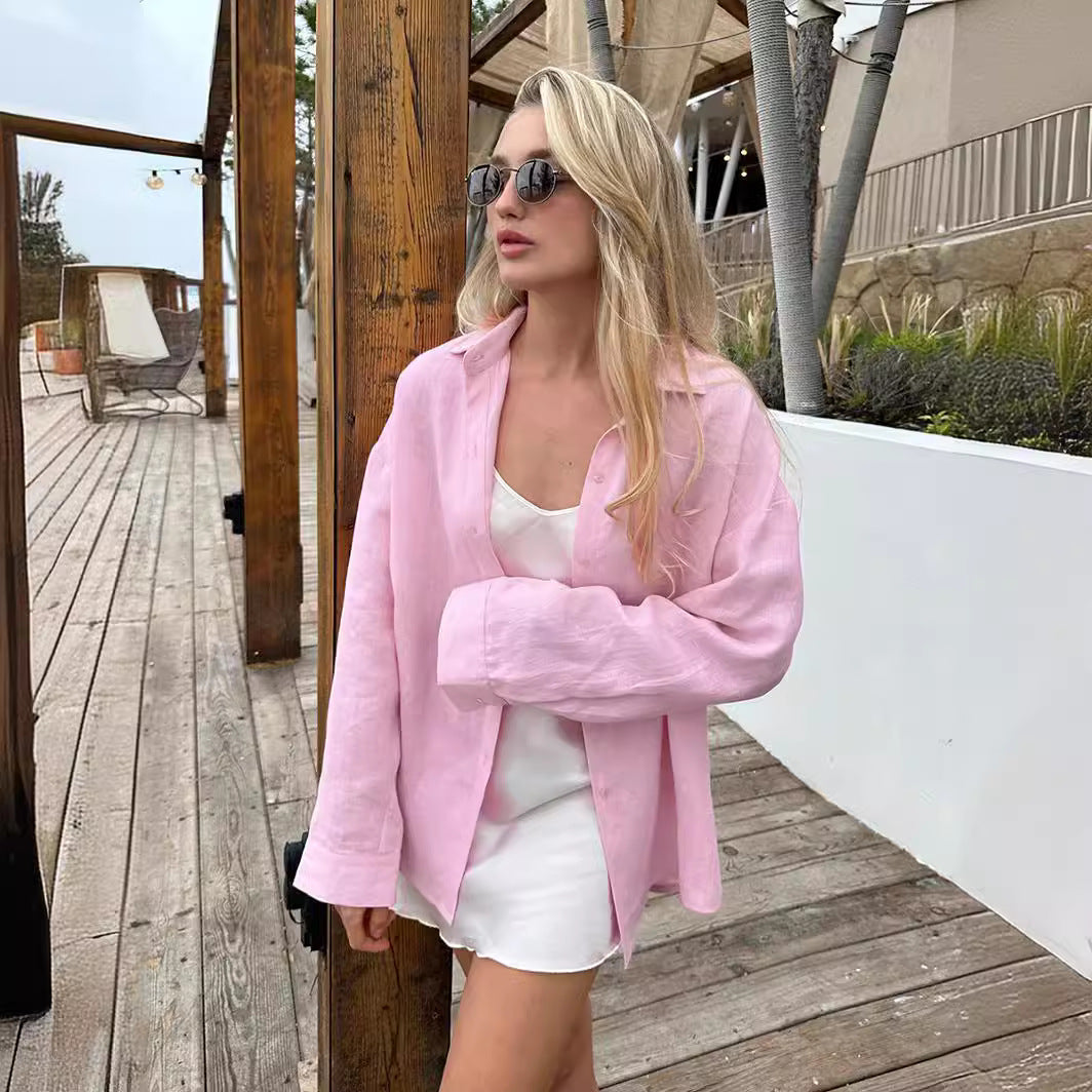 Women's Linen Shirt with Casual Cut and Oversized Sleeves Lune London