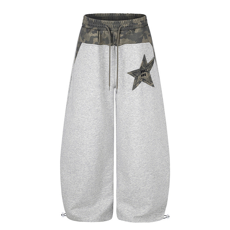 Women's Extra Wide Culotte Sweatpants with Camouflage Waistband and Star Patch Amarae