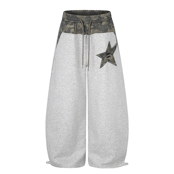 Women's Extra Wide Culotte Sweatpants with Camouflage Waistband and Star Patch Amarae