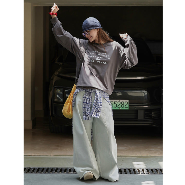 Women Loose Oversized Sweatshirt made of cotton jersey with round neck and statement print Amarae