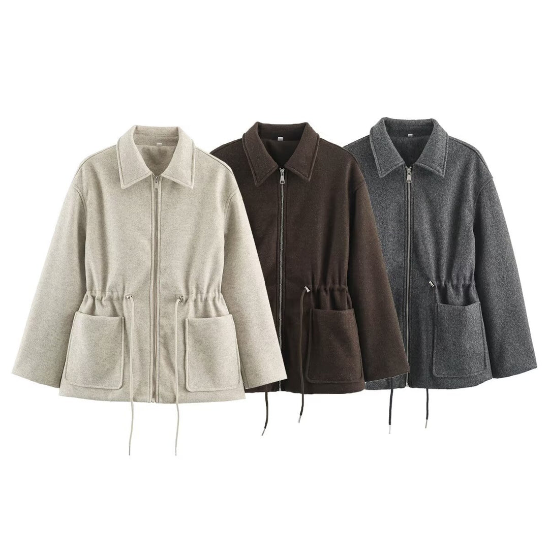 Women's short jacket made of wool blend with drawstring waist and patch pockets Amarae