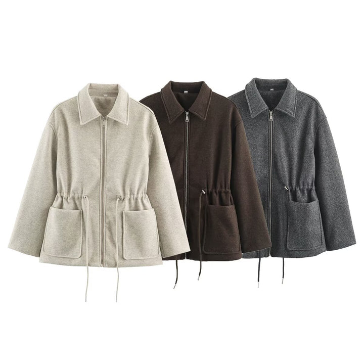 Women's short jacket made of wool blend with drawstring waist and patch pockets Amarae