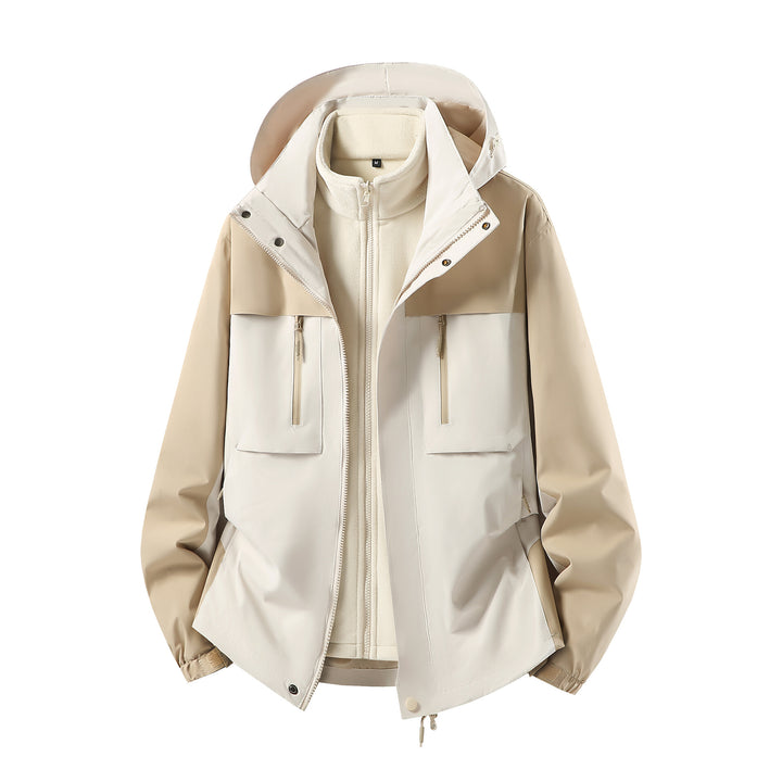 Men's Two-Piece Softshell Parka with Removable Fleece Inner Jacket and Hood Amarae