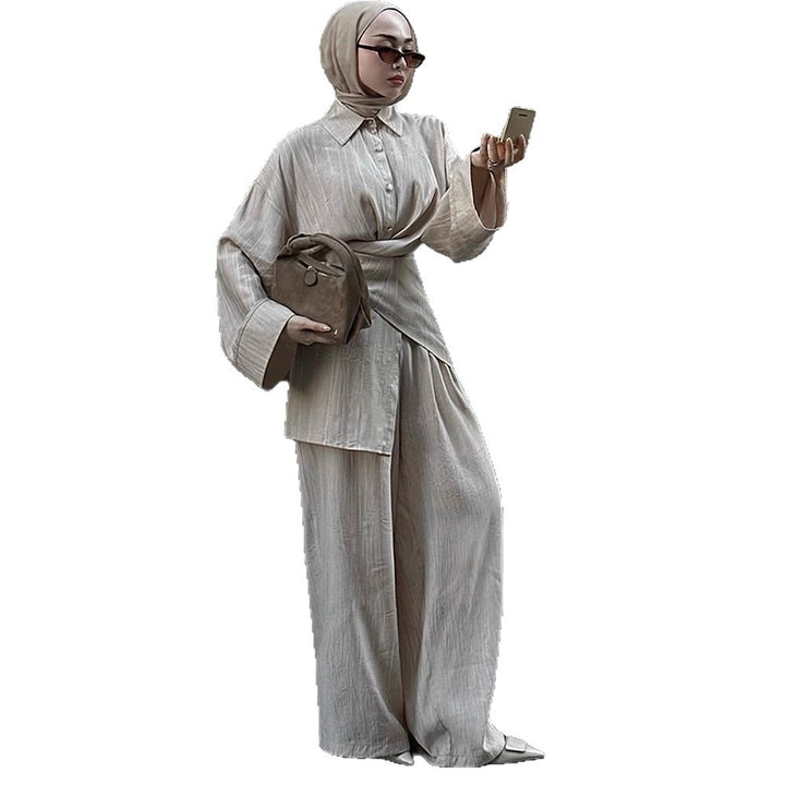Women's casual tunic set with wrap belt and wide palazzo pants Amarae