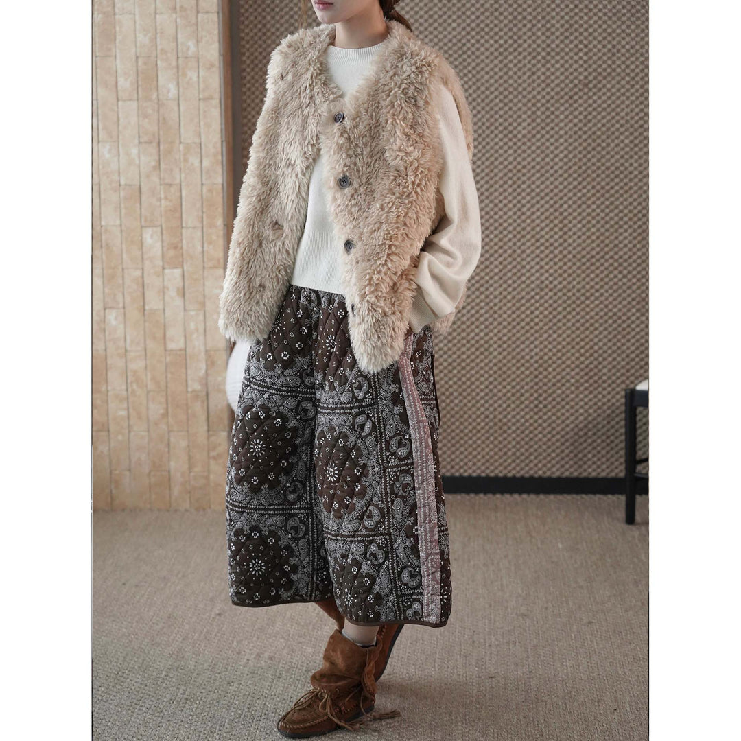 Women's Fluffy Teddy Vest with Button Closure and Round Neckline Amarae