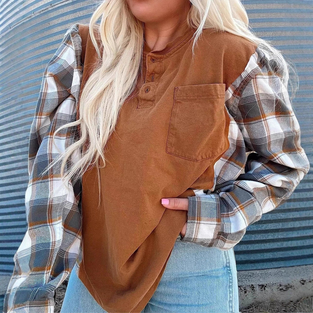 Chemise à manches longues pour femmes avec manches à carreaux Chic & Stil