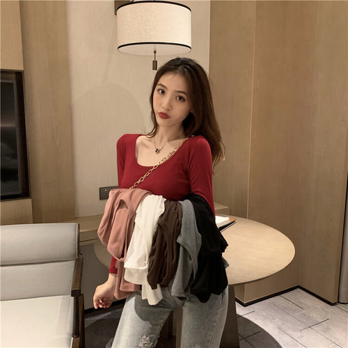 Women's Long Sleeve Bodysuit with Deep Neckline and Figure-Hugging Cut Amarae