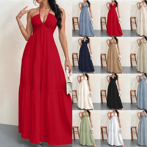 Women's maxi dress with deep V-neck and airy silhouette Amarae