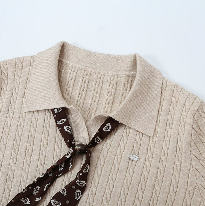 Women's knit sweater with turtleneck and decorative tie Amarae