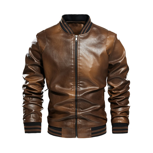 Classic leather jacket for men with elastic ribbed edges Amarae