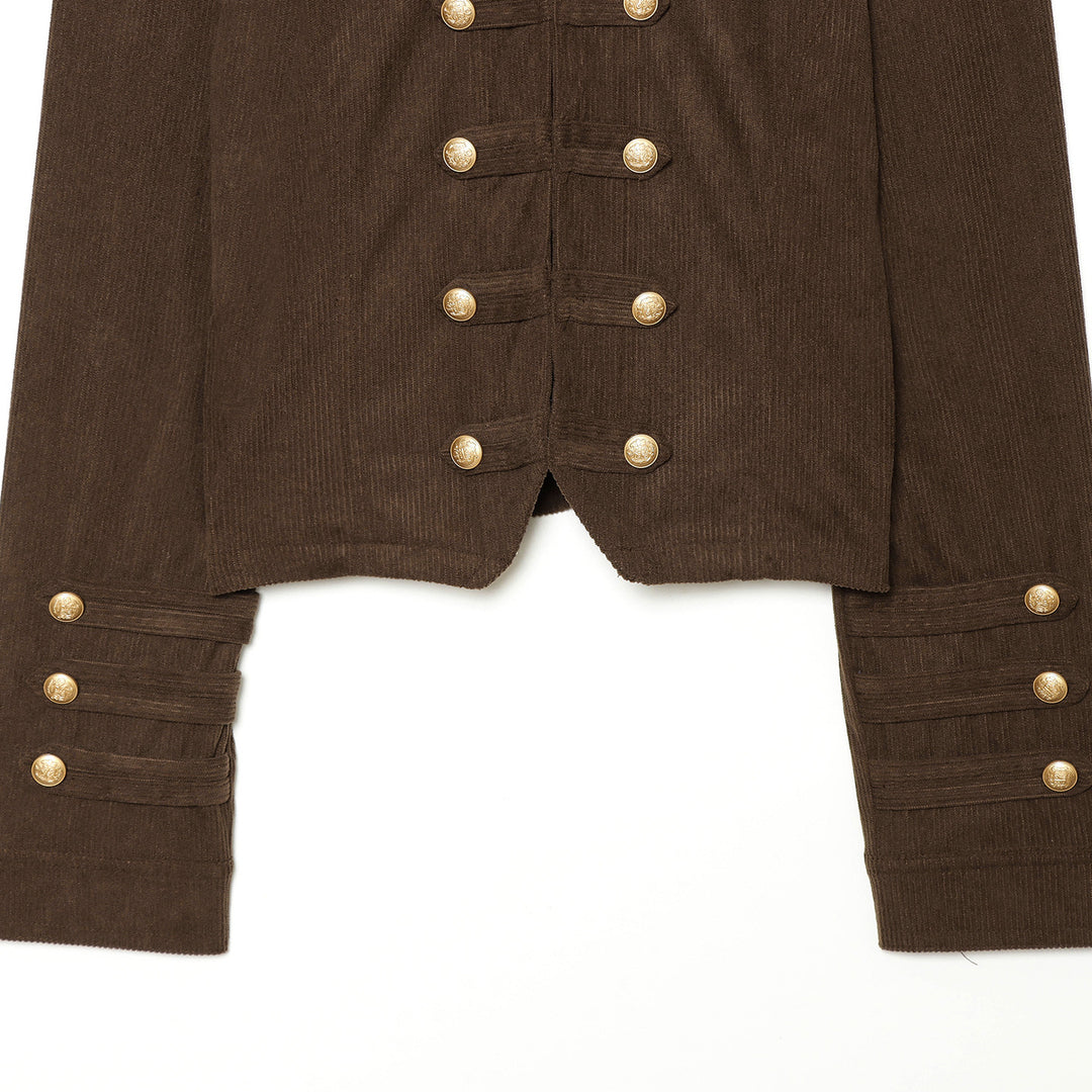 Women's Cropped Military Jacket with Stand-Up Collar, Epaulettes and Decorative Button Placket Amarae