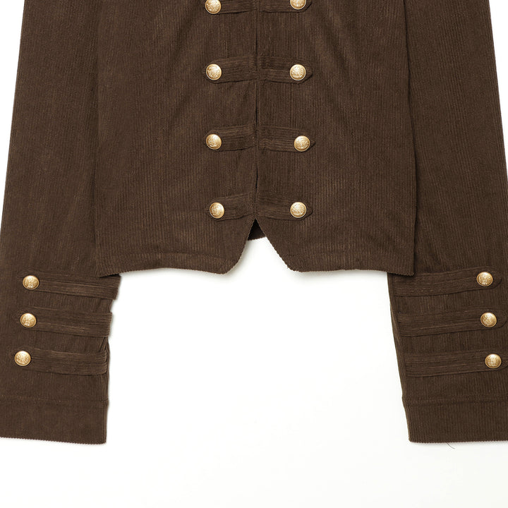 Women's Cropped Military Jacket with Stand-Up Collar, Epaulettes and Decorative Button Placket Amarae