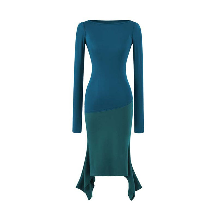 Women Figure-Hugging Midi Dress with Asymmetrical Hem and Panel Design Amarae