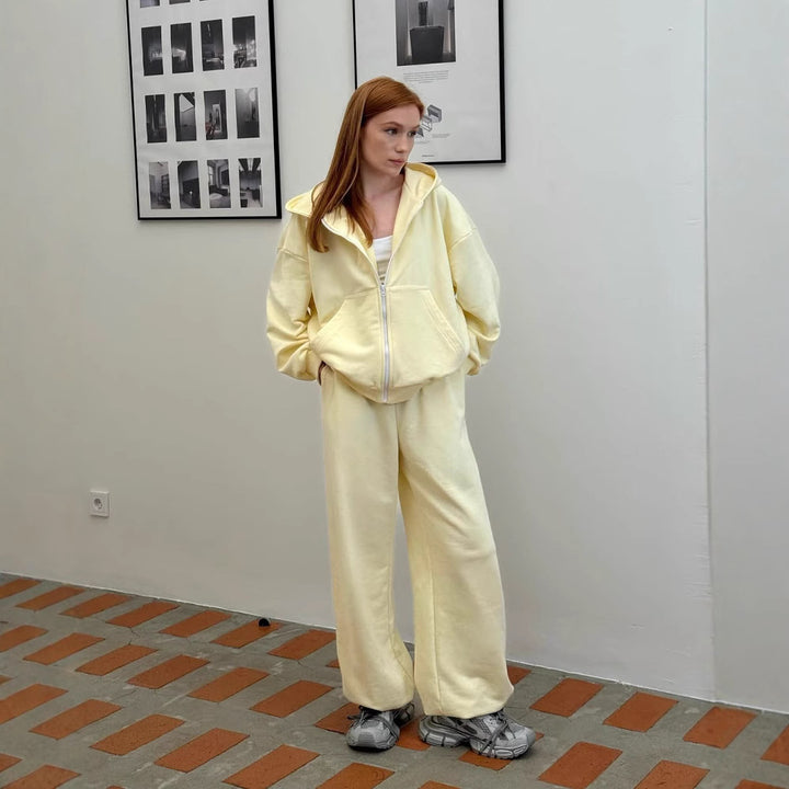 Ladies Comfortable Oversized Casual Set with Hood and Zipper Lune London