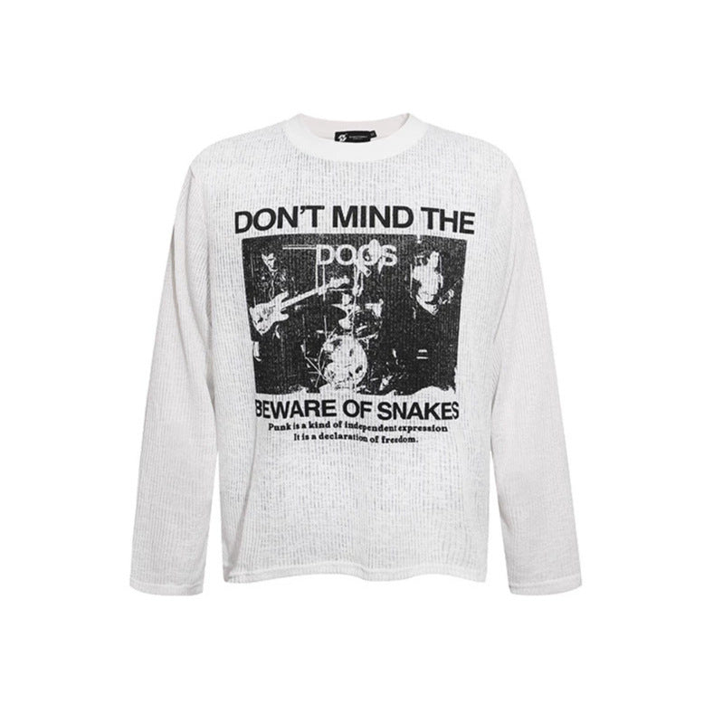 Men's Long Sleeve Thermal Shirt with Waffle Structure and Punk Band Print Amarae