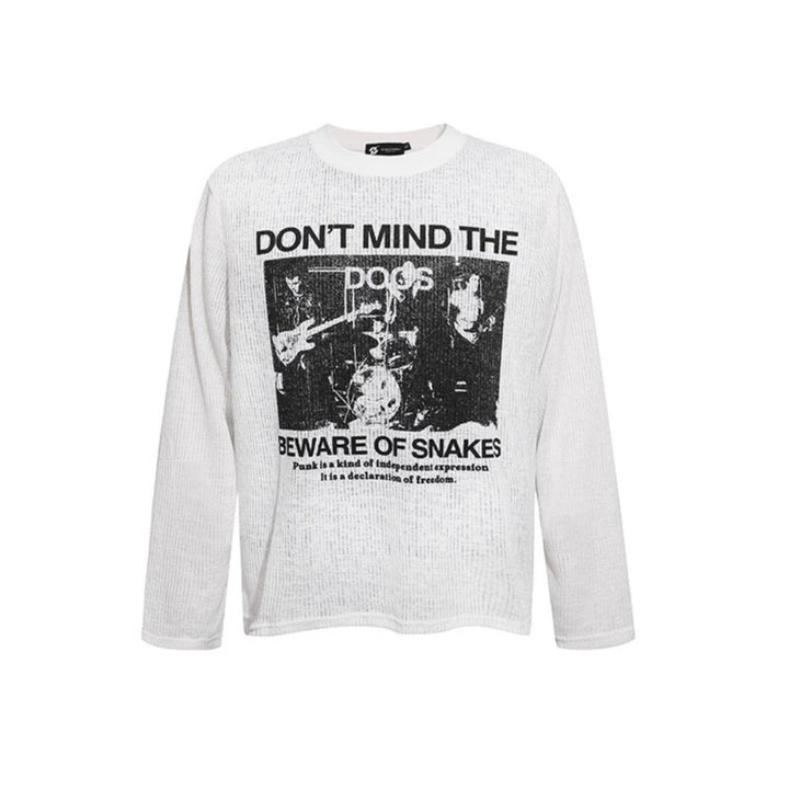 Men's Long Sleeve Thermal Shirt with Waffle Structure and Punk Band Print Amarae