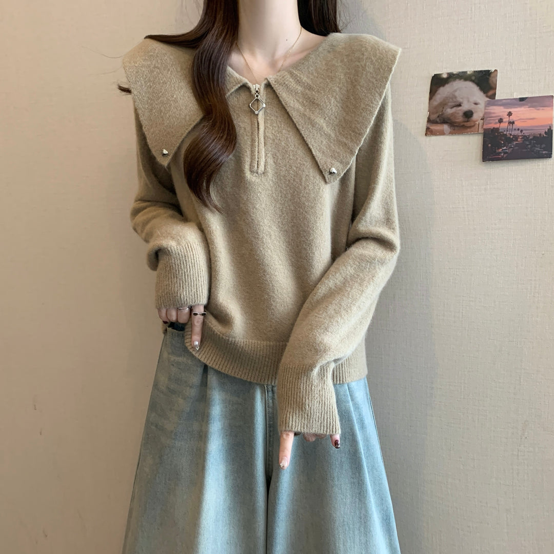 Pull en tricot pour femmes avec col décoratif et fermeture éclair Chic & Stil