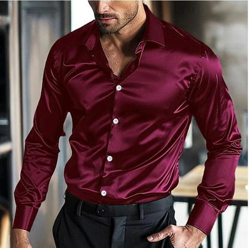Elegant long-sleeve shirt for men in shiny material with a modern fit Amarae
