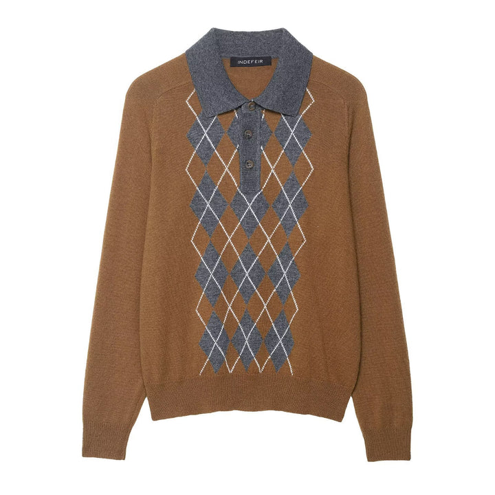 Women's sweater with a modern diamond pattern and polo collar Lune London