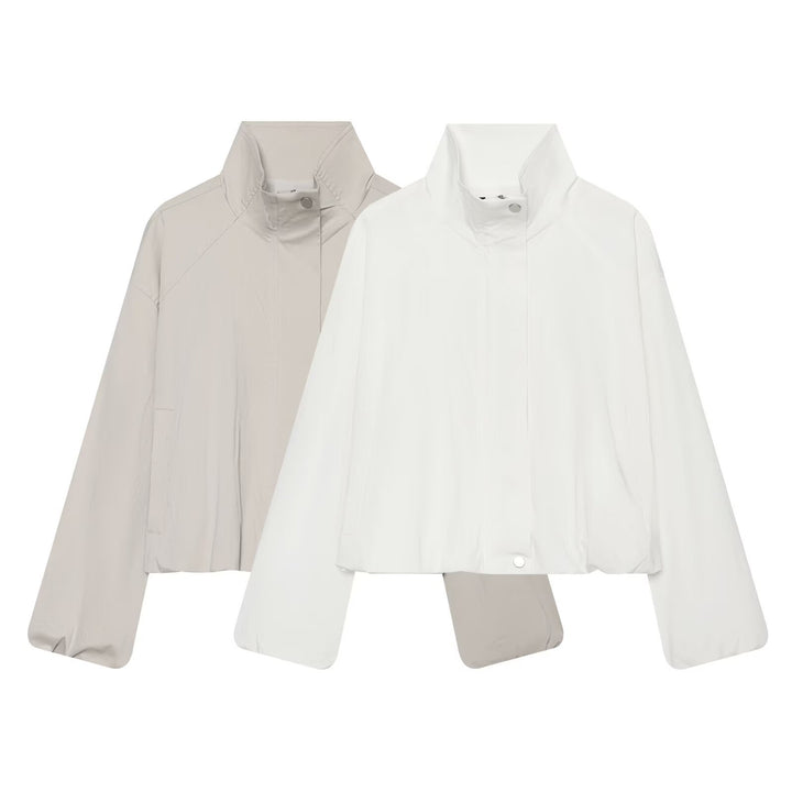 Women's Lightweight Cropped Transitional Jacket with Stand-Up Collar and Concealed Zipper Amarae